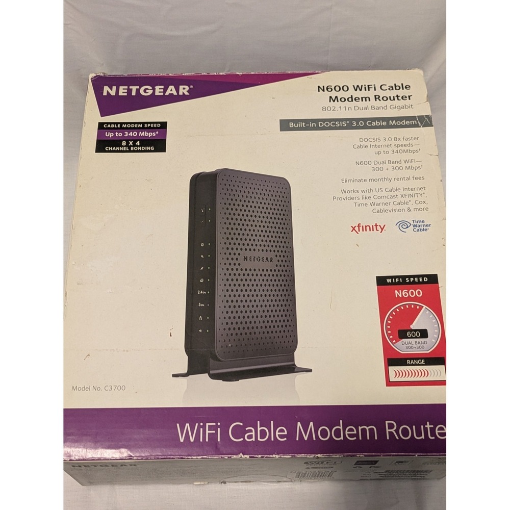 Netgear N600 WiFi Cable Modem‎ Router C3700 Black Docsis 3.0 - No Ethernet Cable - Picture 2 of 4